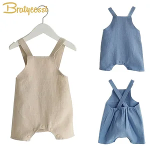 Из хлопка и льна для маленьких девочек ползунки сплошной Цвет чулок Комбинезоны для девочек младенец мальчик комбинезон детская одежда ML 1 предмет