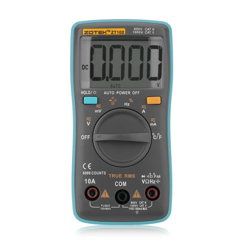ZT102 Автоматический цифровой мультиметр 6000 отсчетов подсветка AC/DC измеритель
