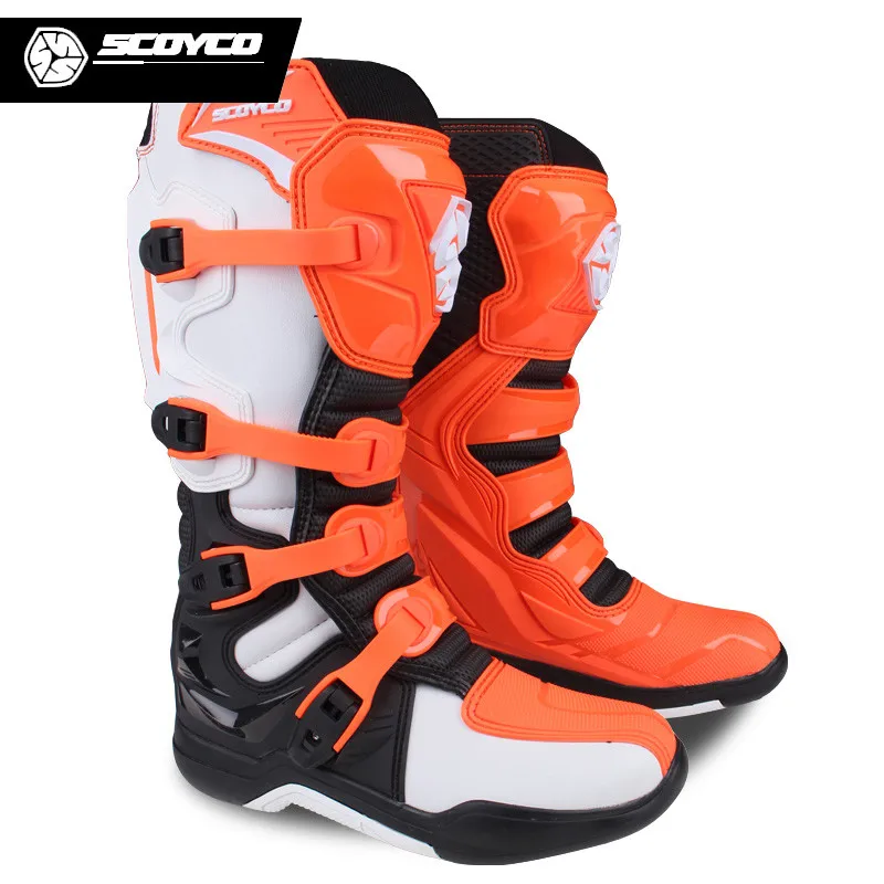 SCOYCO мотоцикле Мотокросс сапоги для верховой езды, с твердой Mx Moto крест Botas Мотоцикл обувь для катеров гоночный Для Мужчин's MTB Горные ботинки - Цвет: Оранжевый