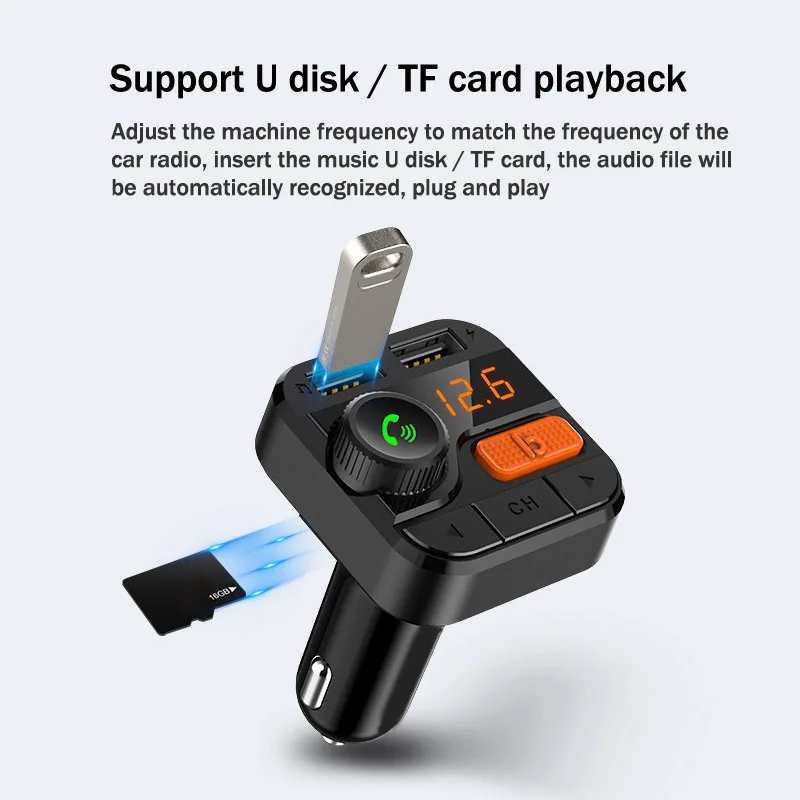 JaJaBor Bluetooth 5,0 Carkit Handsfree fm-передатчик fm-модулятор 3.4A автомобильное зарядное устройство Поддержка TF карты/U диск воспроизведения