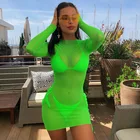 Женское пляжное Прозрачное платье, зеленое неоновое прозрачное Сетчатое платье для отдыха, для лета, 2019