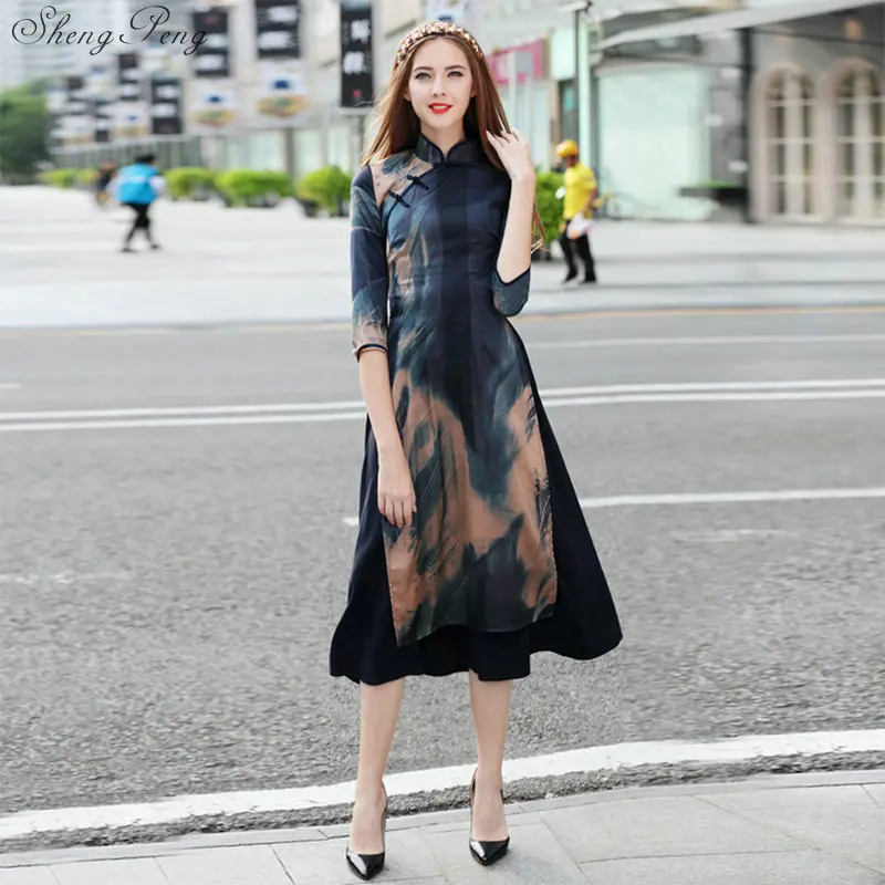 Традиционная китайская одежда Вьетнама aodai для женщин Qipao длинное китайское