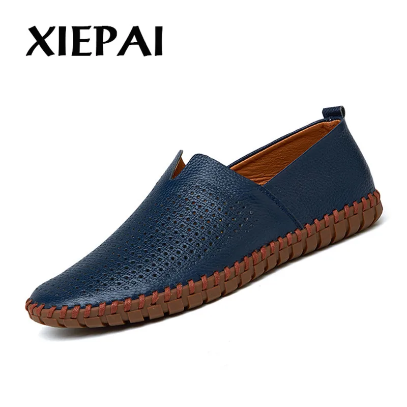 2019 Hollow Style Men Leather Loafers Summer Moccasins Big Size 38-47 Hot Sale Man Breathable Light Shoes | Обувь