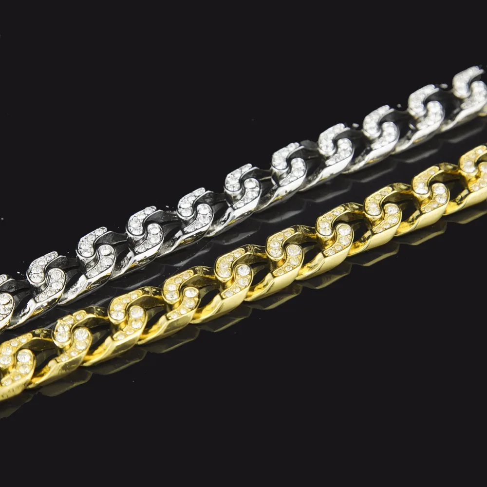 

Hip Hop Bling Iced out 30" Rhinestones Gold&Silver Color 15mm Cuban Link Chain Necklace Men's Jewelry Long Chain Necklaces