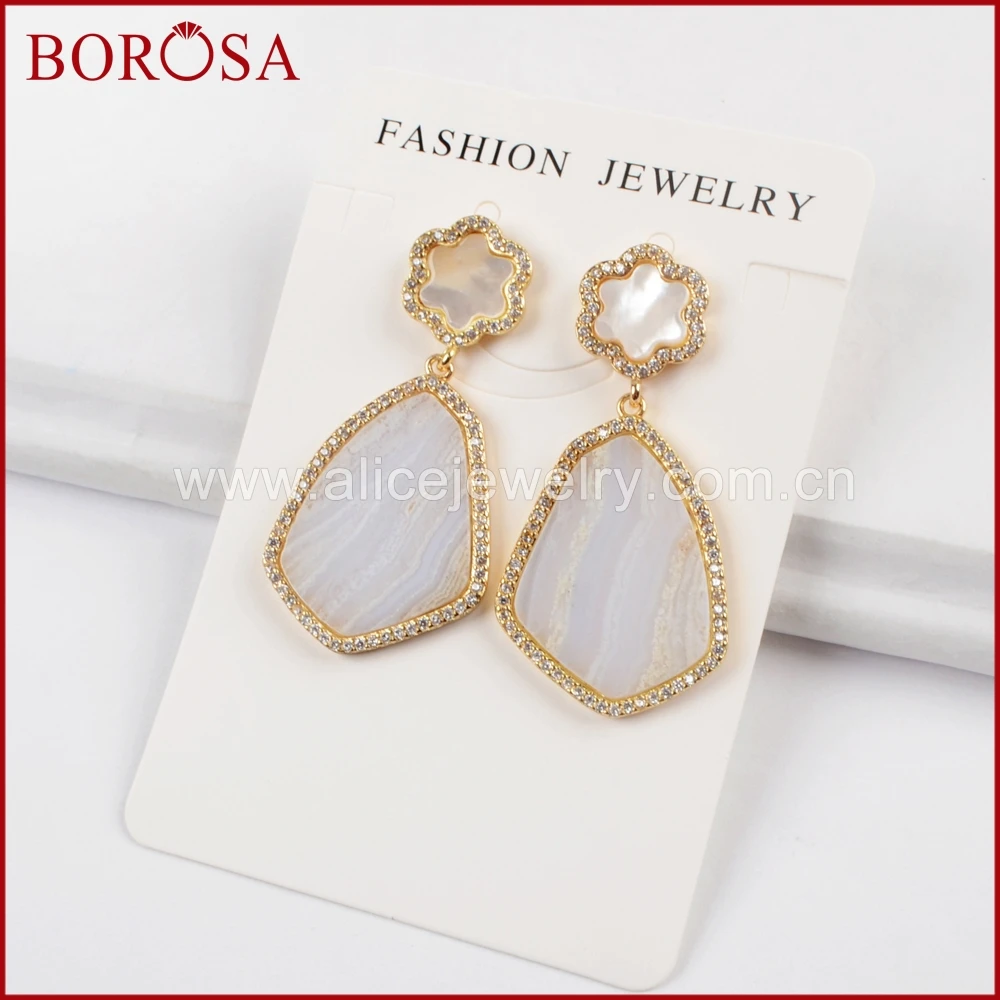 BOROSA Druzy 3 пары CZ Микро фианиты агатовый камень Длинные висячие серьги смесь цветов