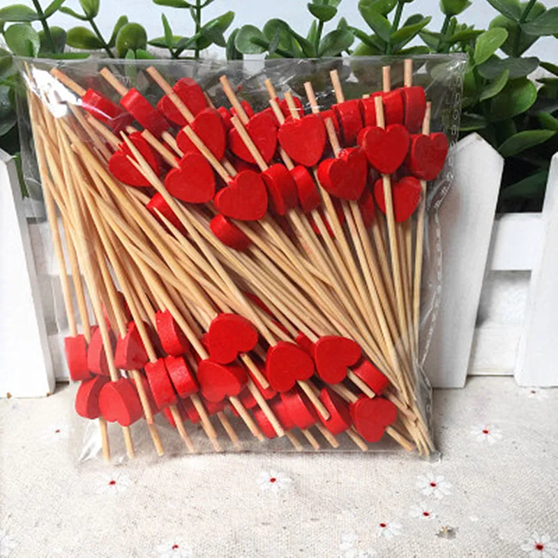 100Ps 9Cm Red peach heart Fruit Fork Sticks Buffet Cupcake Toppers Cocktail Forks Wedding Festival Decorations Birthday party