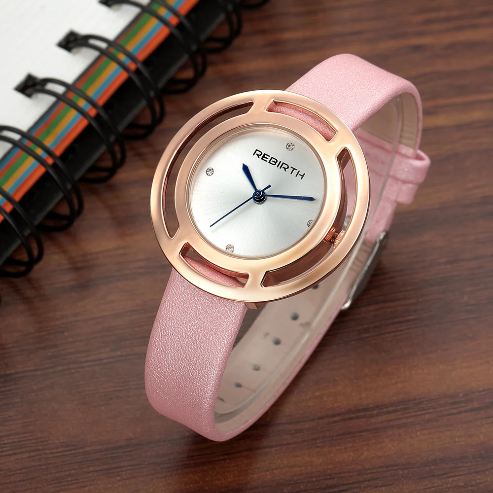 REBIRTH Топ бренд для женщин Роскошные модные кварцевые часы Женское платье Бизнес