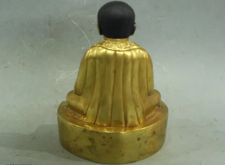 

S02517 8"Tibet Buddhism Temple Purple Bronze 24K Gold Kadampa guru Buddha Statue