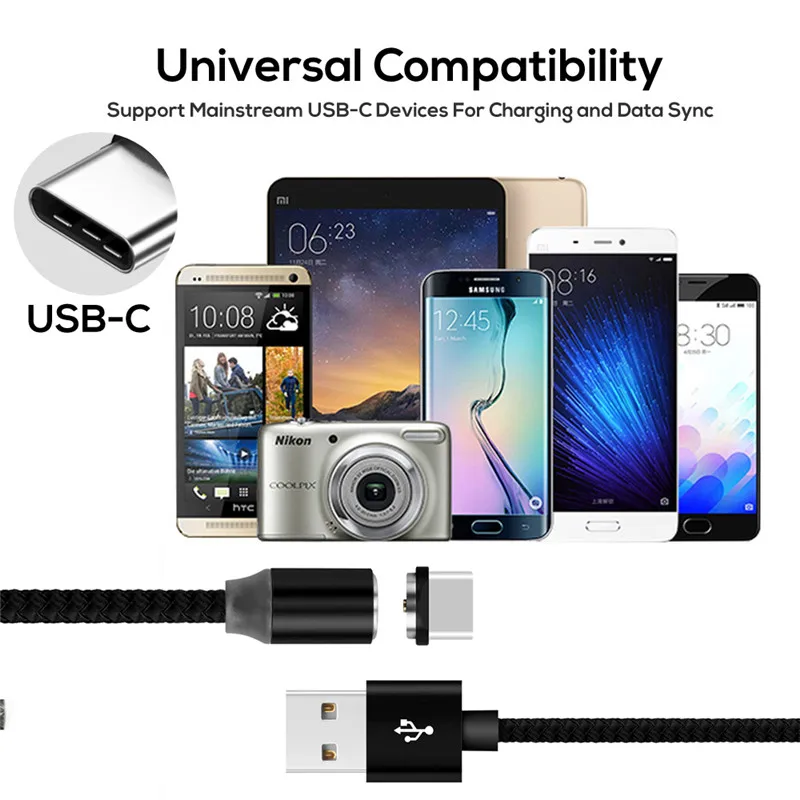 Светодиодный 360 градусов Круглый Магнитный адаптер USB Micro USB/type C/IOS кабель для быстрой зарядки для iPhone X 8 для samsung S8 Note 8 S6 S7 LG V