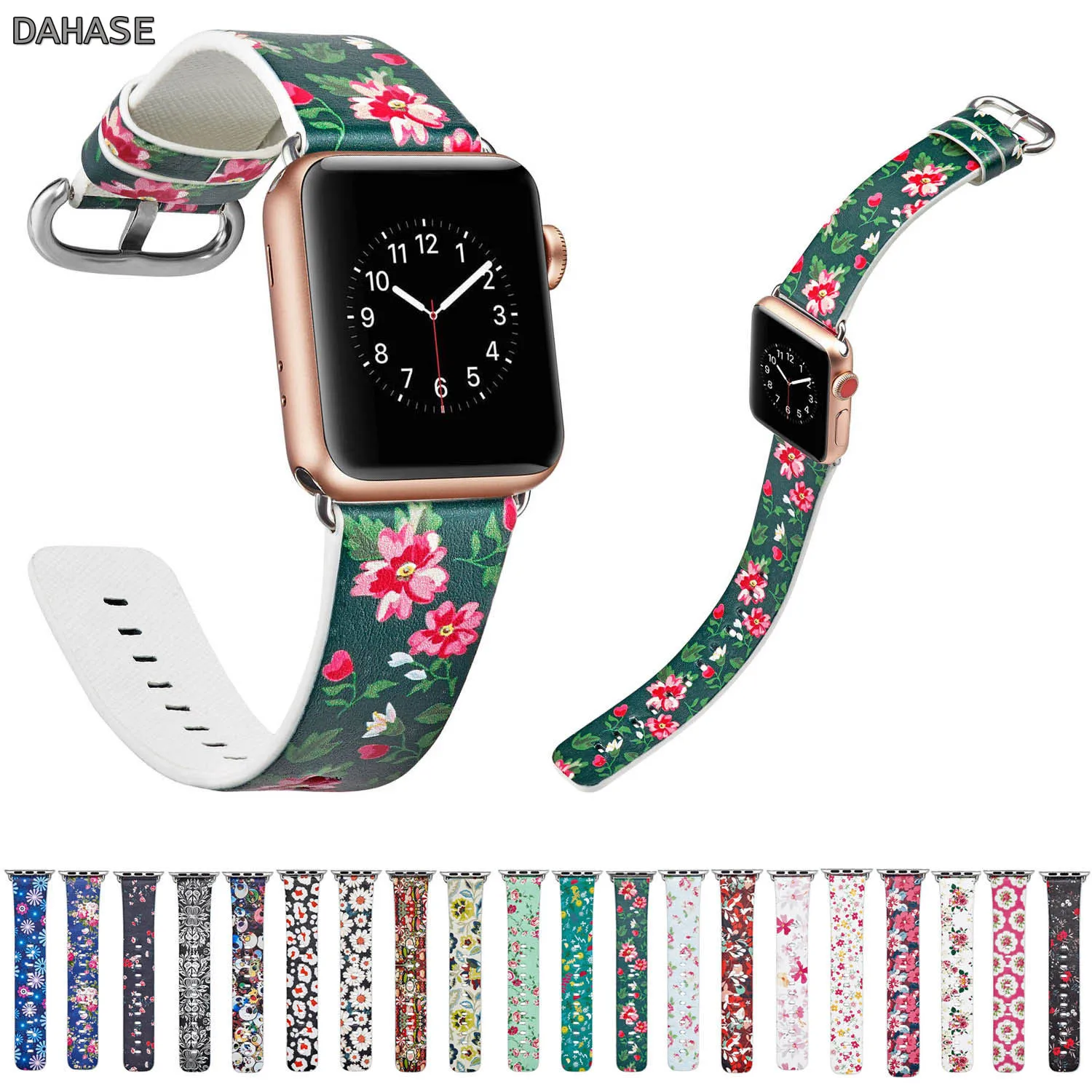 Кожаный ремешок с цветочным принтом для Apple Watch серии 4 40 мм 44 42 38 Серия 1 2 3