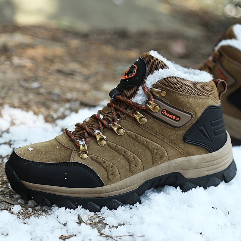 Warm Men Winter Boots Suede Leather Snow Fur Plush Shoes Lace Up Outdoor Plus Size | Обувь