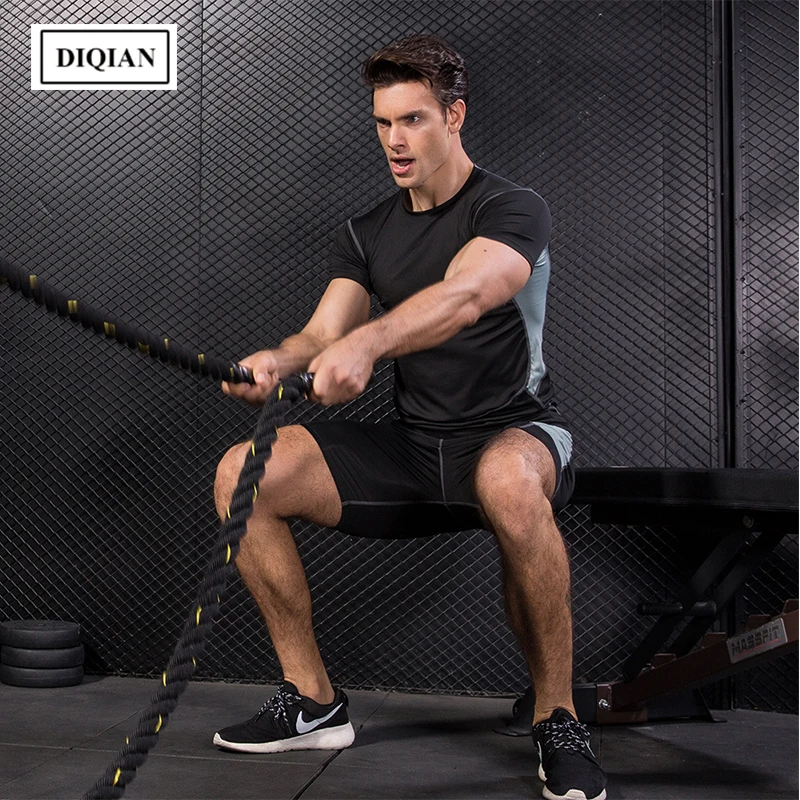 DIQIAN Fitness Sport T-shirt Men Short Sleeve Europe and America Male Quick-drying Bodybuilding Running T-shirts Plus Size 3XL | Спорт и