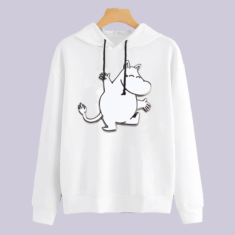 Новинка, толстовка с принтом, забавная, крутая, для женщин, Топ бренд, Moomins, принт, уличная одежда, Женская толстовка, кавайные толстовки