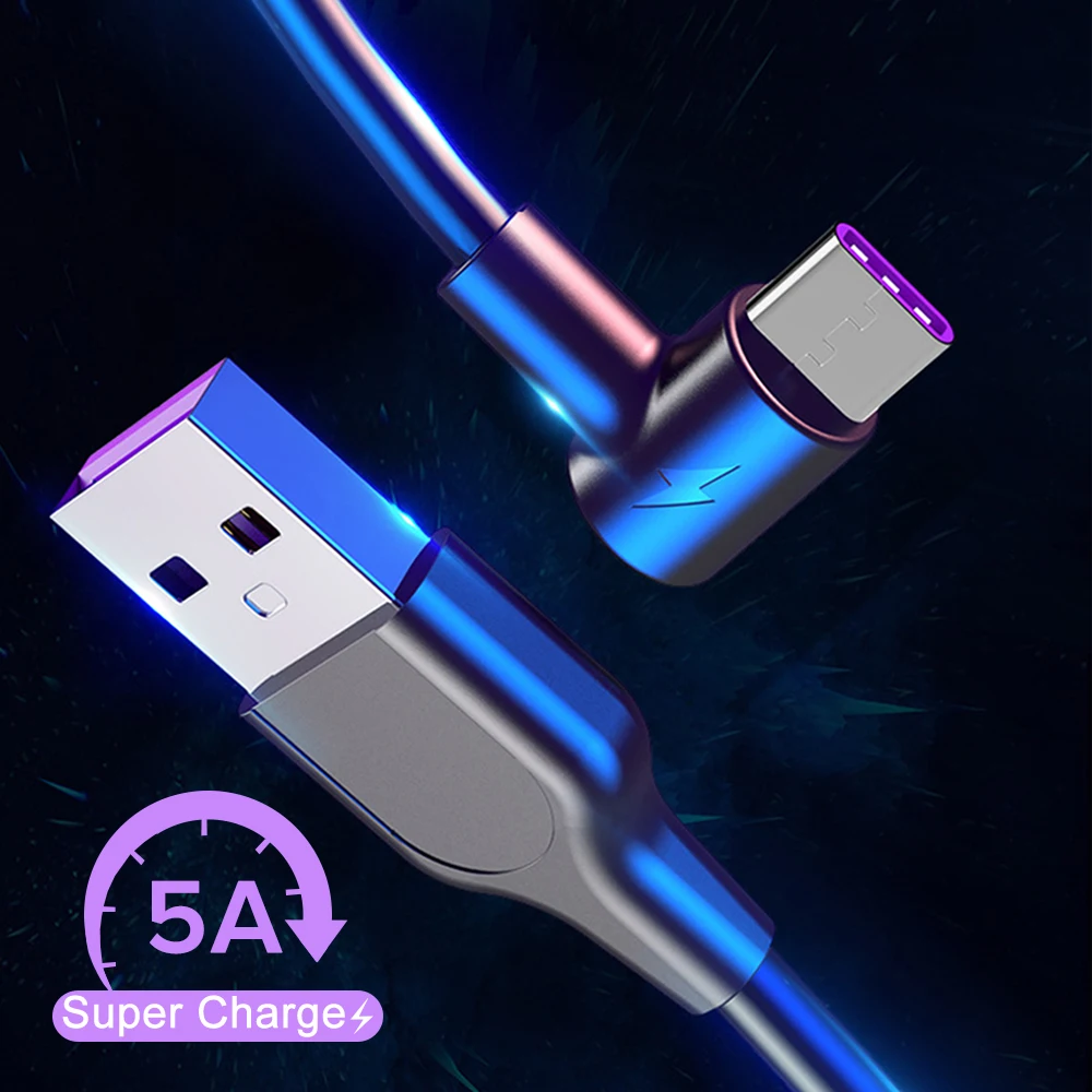 5A Usb Type C кабель 90 градусов Supercharge для Huawei P30 P20 Lite Nova 5 Pro 5i 4 V20 быстрое зарядное
