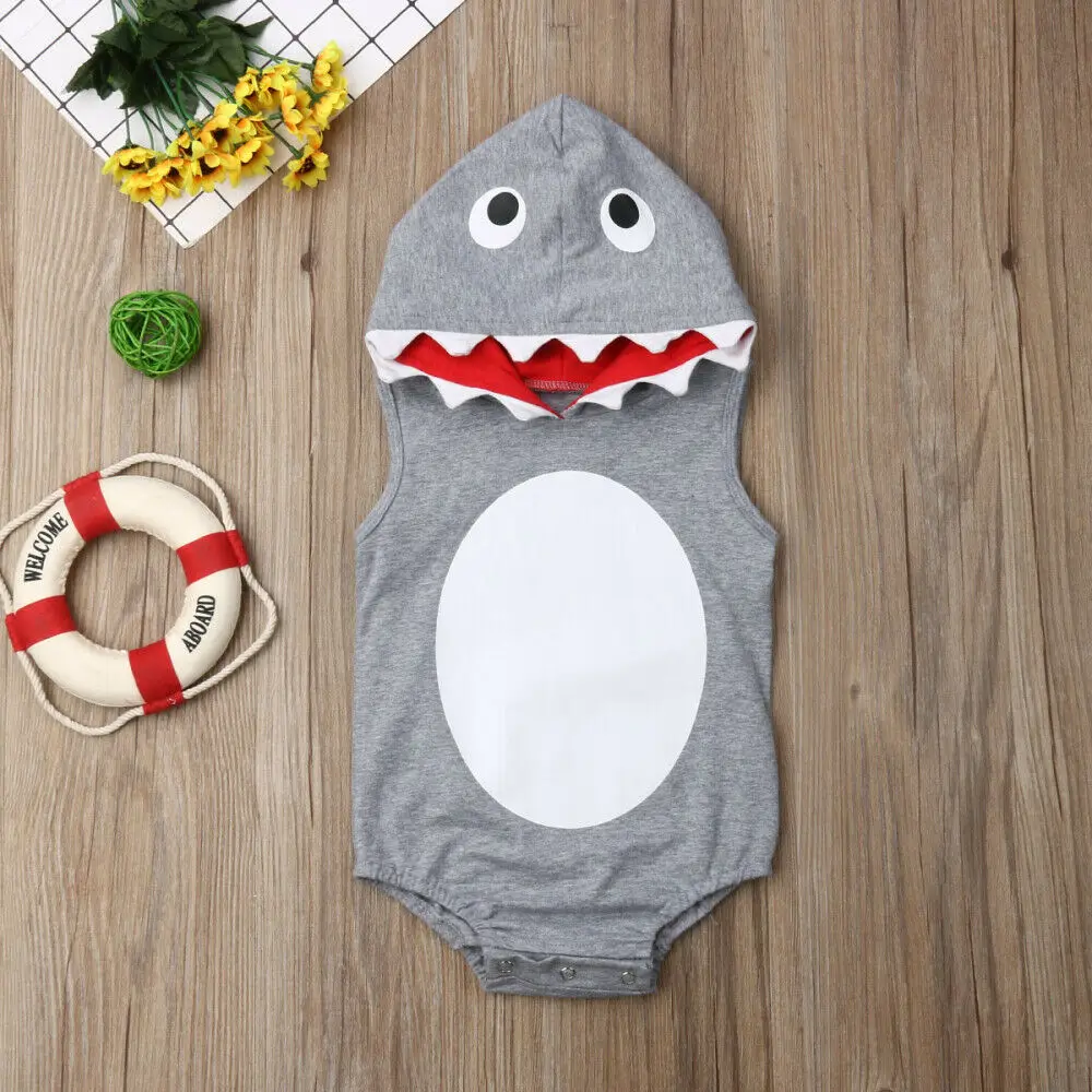 US Newborn Baby Boys Clothes Shark Sleeveless Romper Hooded Sweatshirt Vest Summer Outfits Sunsuit | Детская одежда и обувь