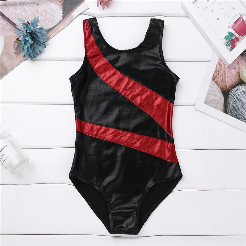 Kids Girls Ballet Gymnastics Swimmsuit Leotard for Wide Shoulder Straps Splice Glittery Dance Jumpsuit | Тематическая одежда и