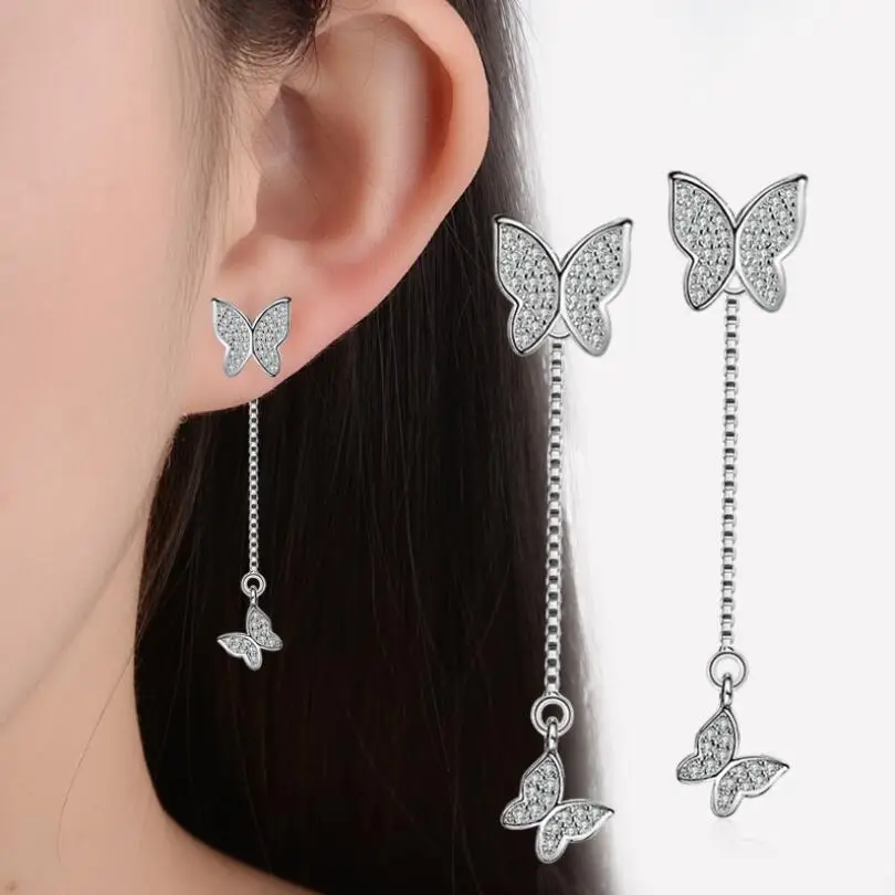 New Micro CZ Zircon Butterfly Tassel Earrings For Women Trend Creative Jewelry Party Gift Oorbellen SAE127 | Украшения и