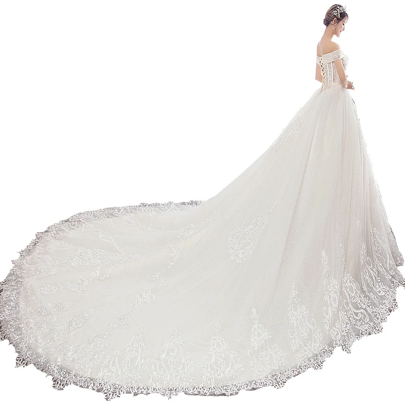 Роскошное Свадебное платье с длинным шлейфом 2019 свадебное принцессы открытыми