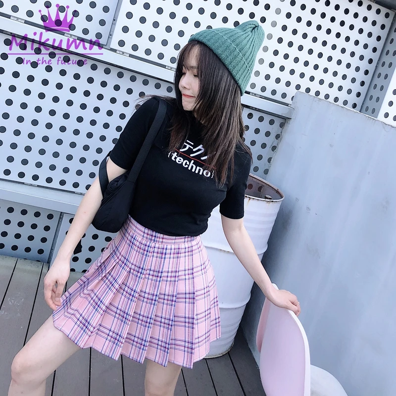 Harajuku клетчатая юбка в складку новые весенне-летние женские трапециевидные мини юбки с высокой талией в консервативном стиле Kawaii короткие юбки для девочек
