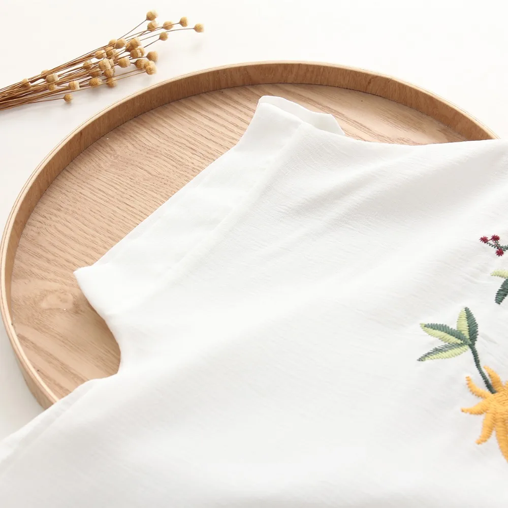 2017 летние женские повседневные топы с коротким рукавом вышивка Белый Топ