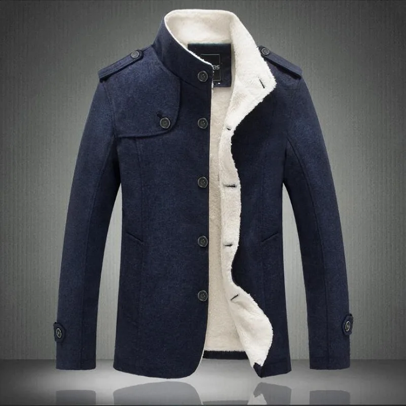 Men's Winter Coat Men's Fleece Parkas Warm Coat Leisure Stand Collar Velvet Coat Solid Color Wool Jacket Wool Collar