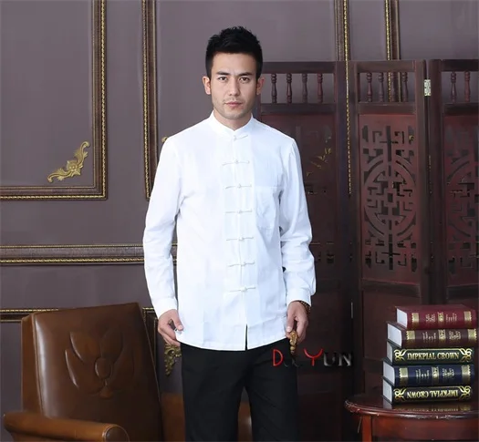 Летняя Новинка белая Китайская традиционная Мужская рубашка с воротником