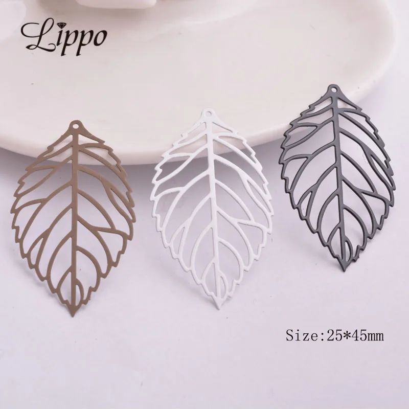 50pcs  AA178 Filigree Hollow Leaf Charms Big Leaves Pendant Connectors Embellishment bijoux