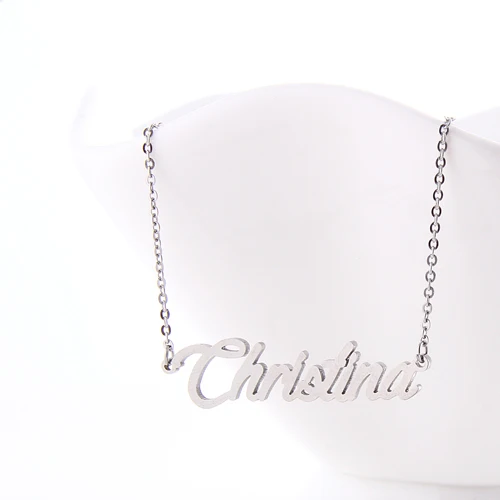 Золотой цвет имя Кристина табличка ожерелье женщин кулон из нержавеющей стали