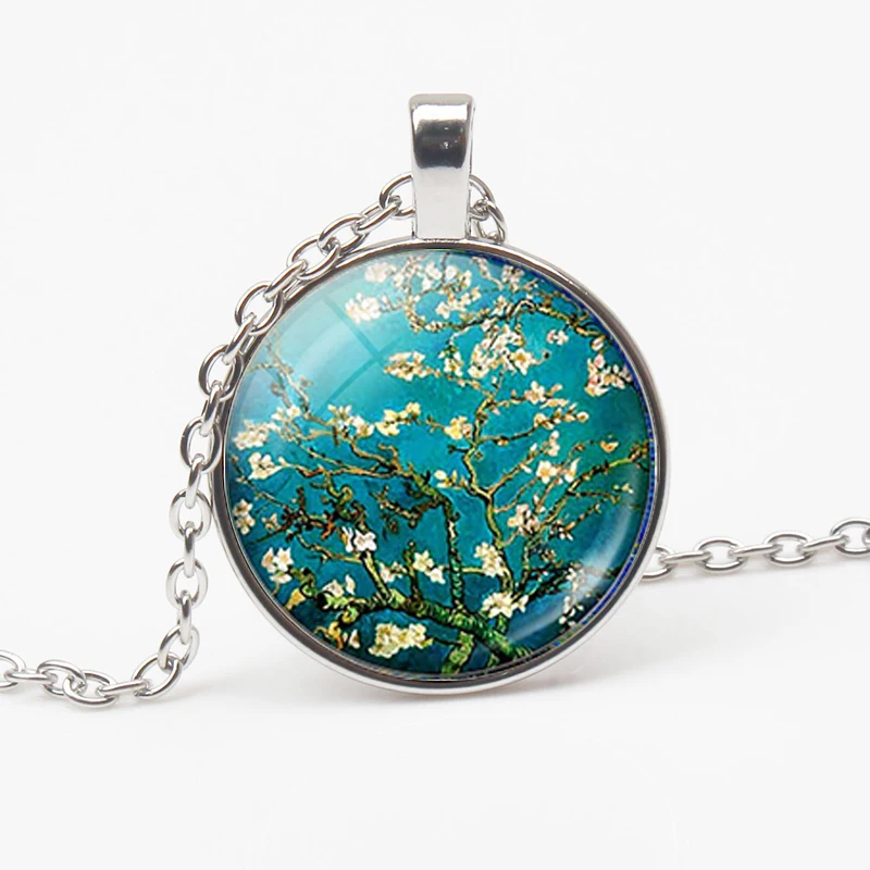 Vintage Van Gogh Oil Painting Pendant Necklace Moon Night Street Landscape Pattern Sunflower Men Women Handmade Trinket |