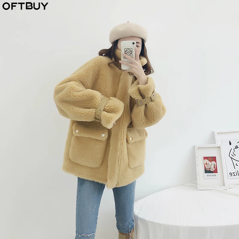 Женская куртка OFTBUY Повседневная теплая уличная из искусственного меха 50% шерсти