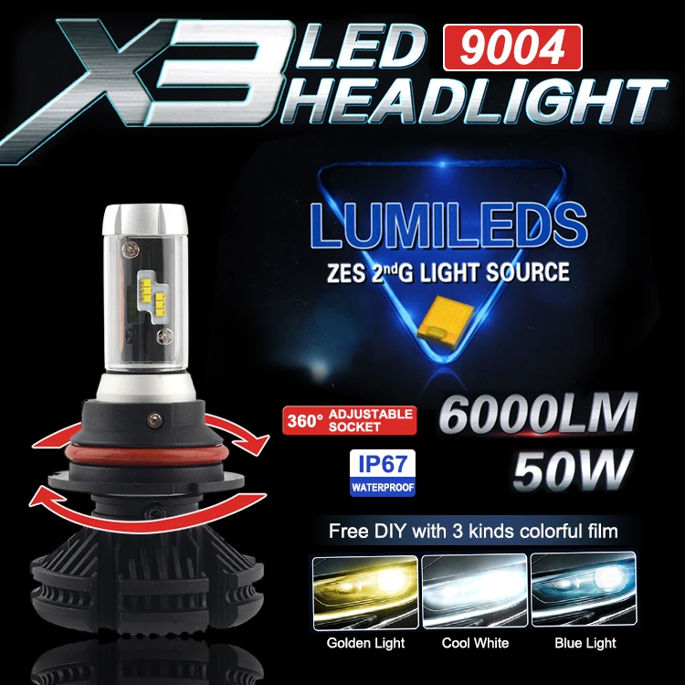 X3 H1 H3 H4 H7 H8 H9 H11 9005 9006 9012 светодиодные лампы для автомобильных фар 50 Вт 6000LM чипы все