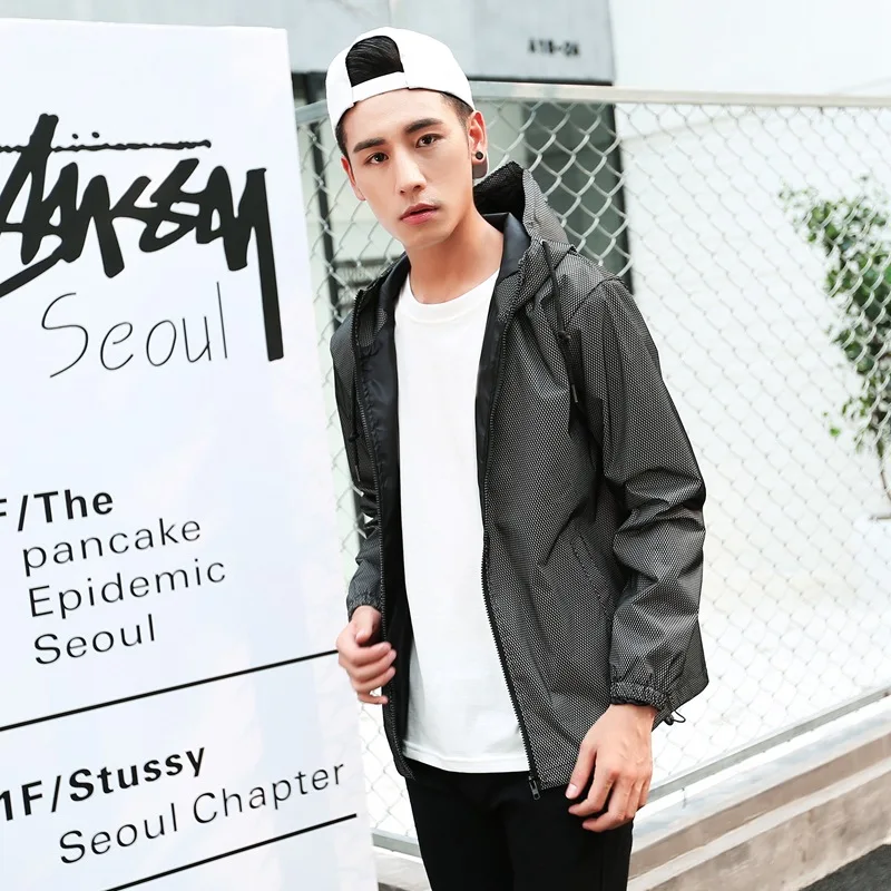 Мужская повседневная куртка ветровка в стиле хип-хоп светоотражающая пальто с