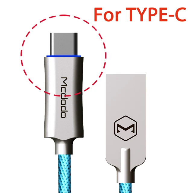 Type C Blue Mcdodo USB кабель для lightning iPhone XS Max XR 8 7 Micro usb type C кабель для передачи данных Быстрая зарядка для samsung huawei автоматическое отключение - Цвет: Type C Blue