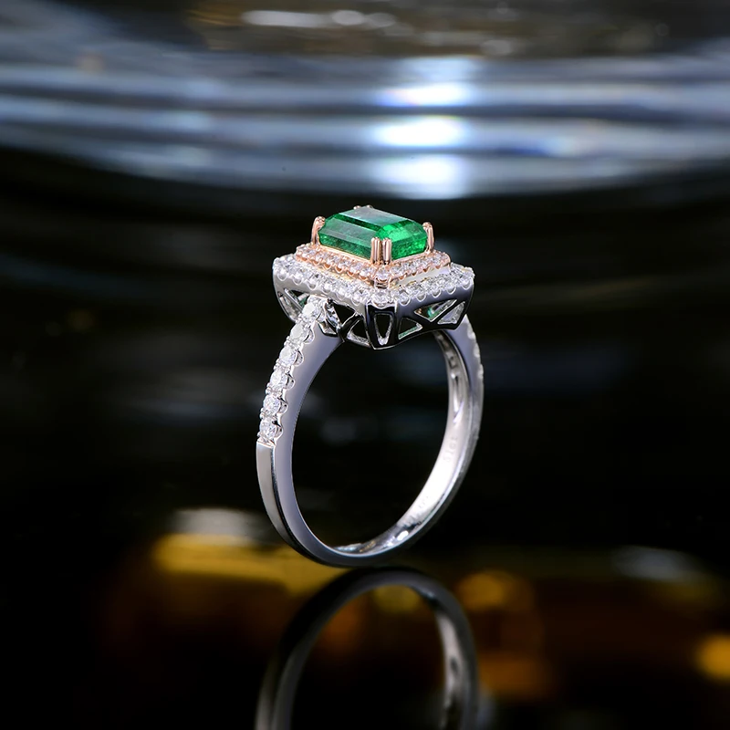 Caimao, двойное кольцо с бриллиантами, натуральное 1.09ct, зеленый изумруд, 14 к, многоцветное золото, обручальное ювелирное изделие