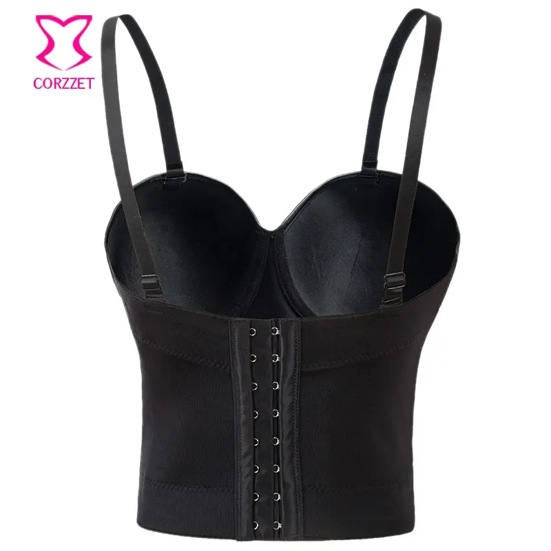 Черный укороченный бюстгальтер из искусственной кожи Soutien Gorge с пуш-ап бюстье