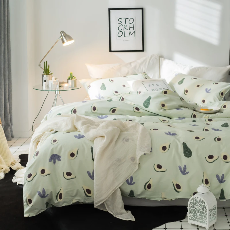2018 светло зеленый комплект постельного белья с фруктами из хлопчатобумажной
