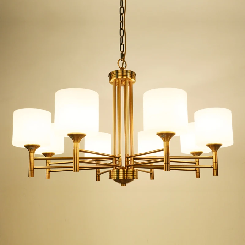Creative Copper Chandelier retro personality 8 arm glass lampshade Luxury Suspendsion light Fixtures E14 lamp white AC220V 110V | Лампы и