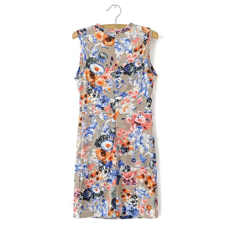 2016 Новый Женский Лето Платье Цветами Круглый Шеи Без Рукавов Roupas Jaquetas Femininas