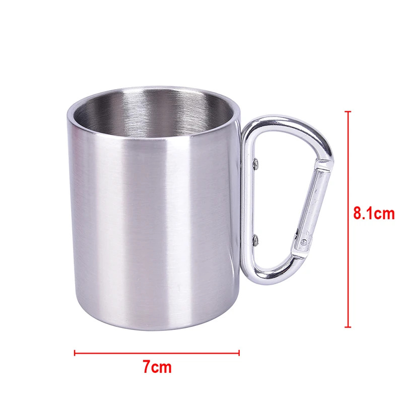 

220ml Stainless Steel Cup Camping Traveling Outdoor Cup Double Wall Mug with Carabiner Hook Handle