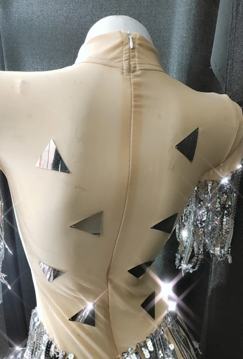 Fashion Nude Sexy Silver Mirrors Leotard Dance Costume Women's Fringes Bodysuit Show Nightclub  Female Singer Stage Show Wear