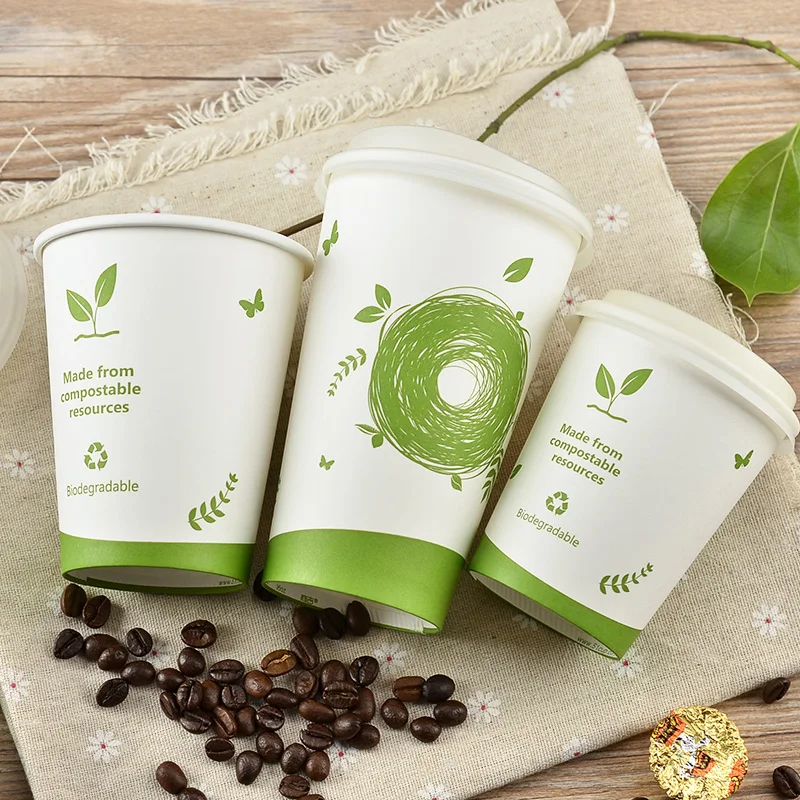 Compostable стаканчики из пла одноразовые бумажные Biodegrade воды кофе молока чая крышка
