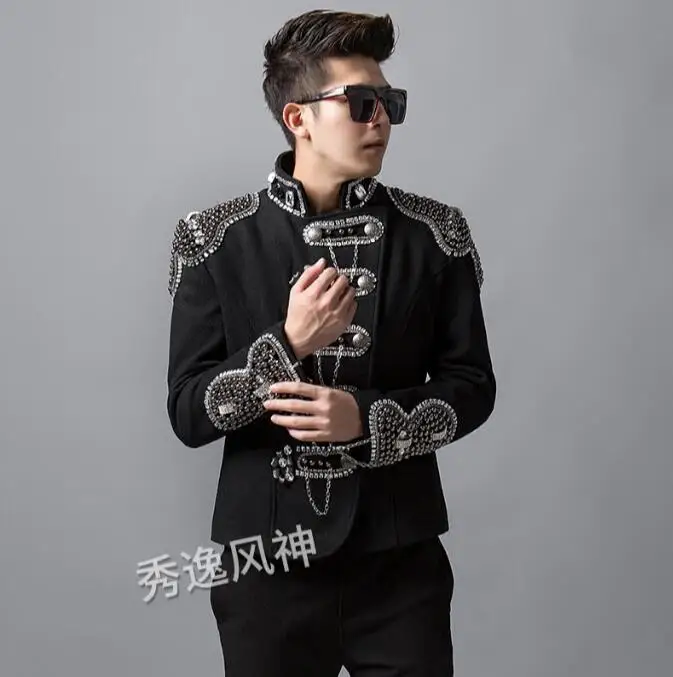 Men's clothing heavy industry punk diamond blazer youth fashion trend deduction long-sleeved punk wind nightclub singer out suit