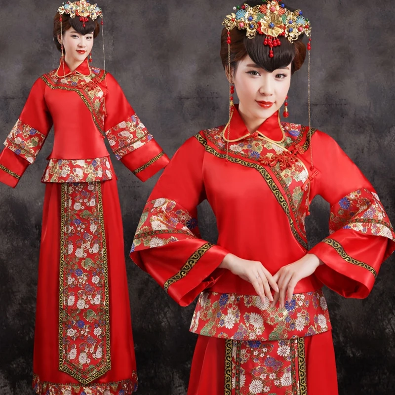 Древний китайский костюм жениха невесты красное свадебное платье династии Хань