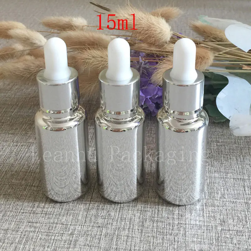 

15ml empty silver essential oil glass dropper bottle 15cc perfume small glass dropper vial ,serum display glass container
