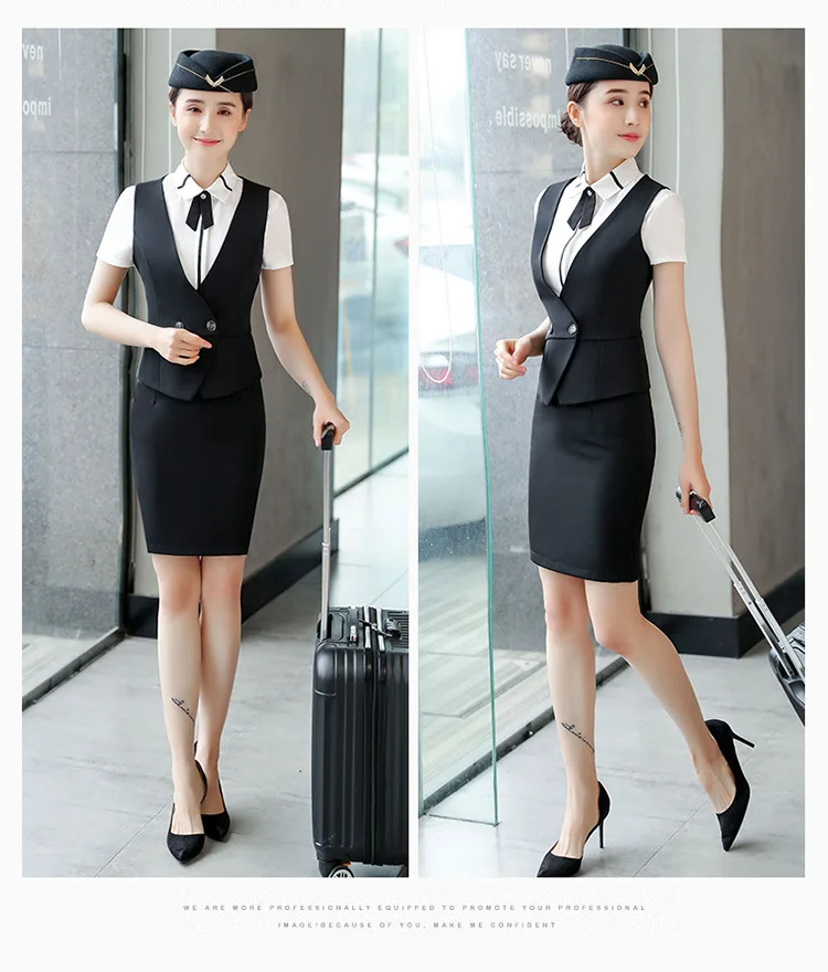 IZICFLY костюм с юбкой жилет формальный tailleur femme jupe et veste элегантный для женщин Униформа Бортпроводницы Рабочая одежда