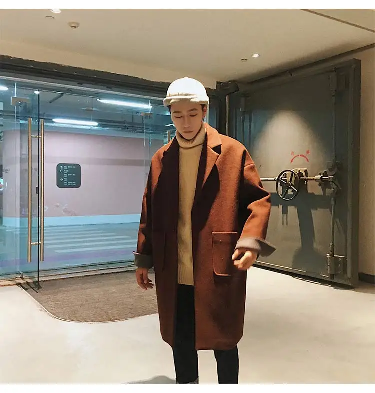 YASUGUOJI Новое модное свободное Однотонное шерстяное длинное зимнее пальто больших размеров мужское утолщенное шерстяное пальто для мужчин
