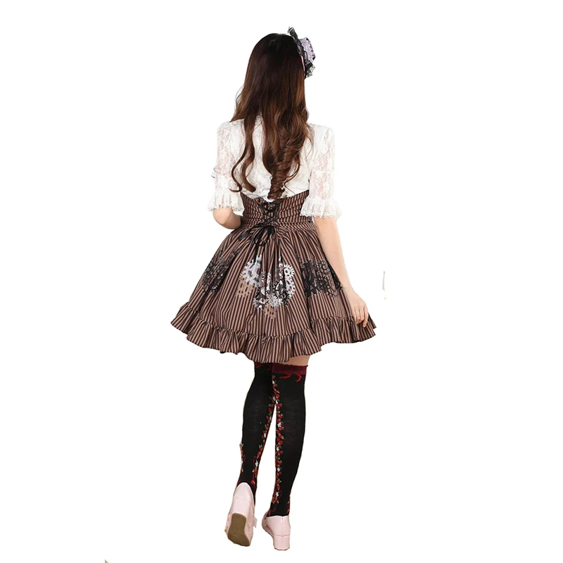 Женская мини юбка ROLECOS черная/белая в стиле стимпанк с высокой талией и