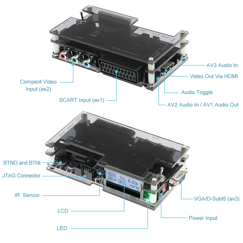 Bitfunx OSSC HDMI конвертер комплект прозрачный черный для Ретро игровой консоли комплект обновления с Scart кабель