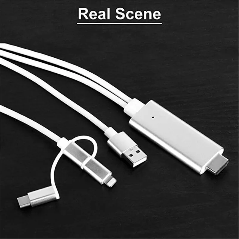 3-в-1 Lighting/USB C Тип C/микро USB для hdmy кабеля переходника цифровой HD 1080 P HDMI кабель для ТВ для Iphone samsung