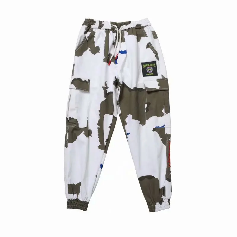Ins white camouflage mens pants pocket embroidery stitching overalls men loose sports trousers hiphop streetwear oversize | Мужская